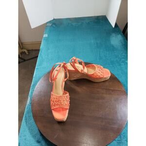 Aldo Sandals Sz 11 Womens Orange Dellen Espadrille Wedge Shoes Ladies NIB